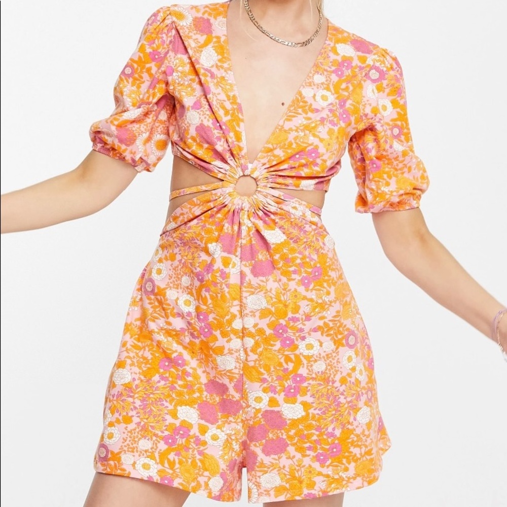 70s print flower / floral romper